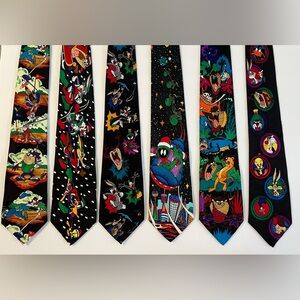 6 Vintage‎ 1993 Looney Tunes Mania, Warner Bros., Polyester Neck ties